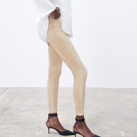 Zara Pants Jumpsuits Zara Cream Suede Leggings Sz Sm Nwot